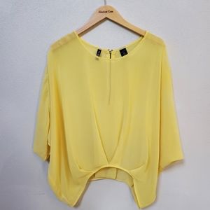 Bisou Bisou yellow lightweight sheer oversized dolman sleeve top blouse size XS